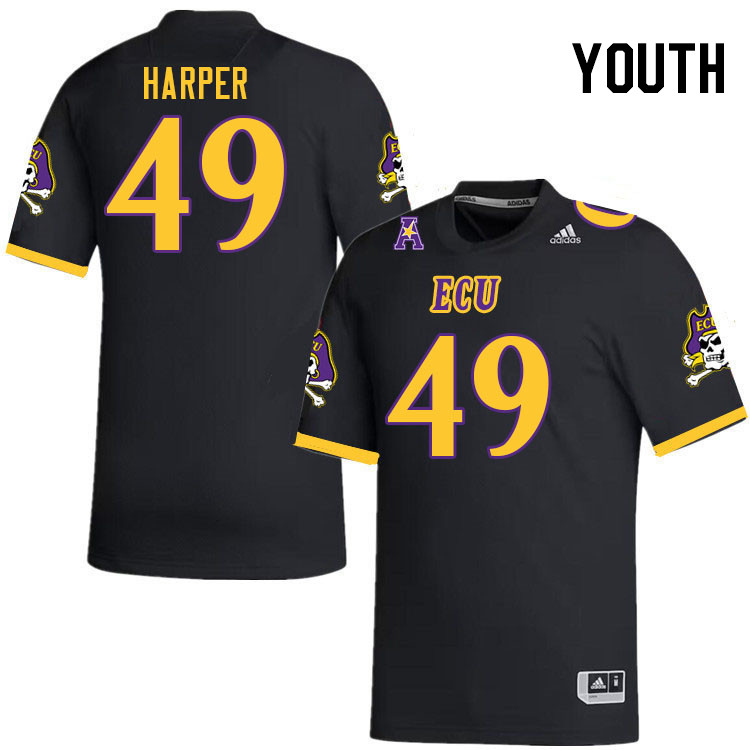 Youth #49 Alex Harper ECU Pirates 2023 College Football Jerseys Stitched-Black